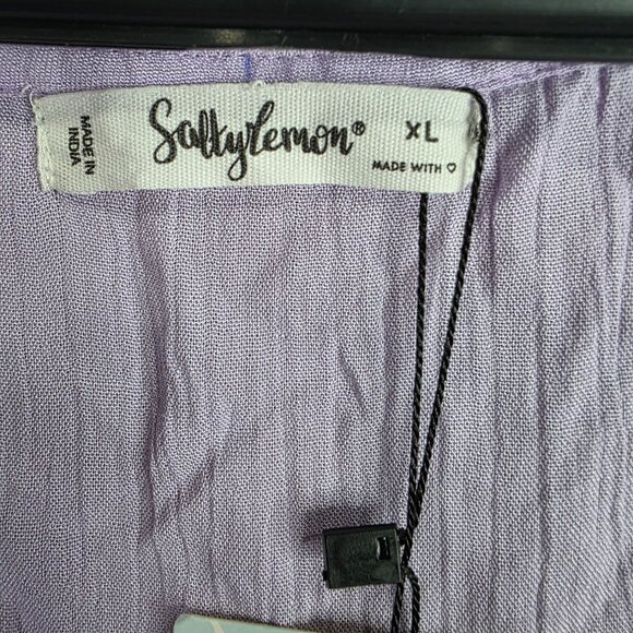 Womens Salty Lemon Purple Plunge Neck Tunic Blouse Short Sleeve Cover Up Size XL - Picture 2 of 8